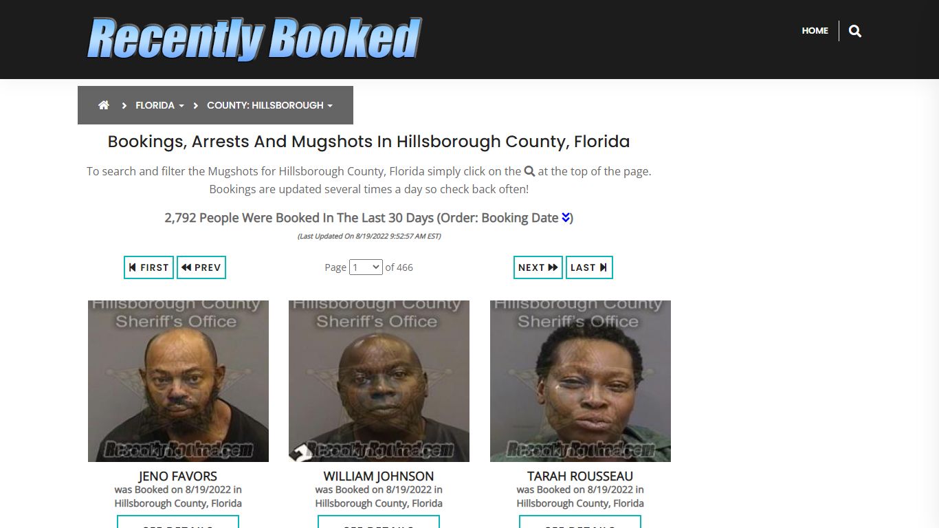 Bookings, Arrests and Mugshots in Hillsborough County, Florida